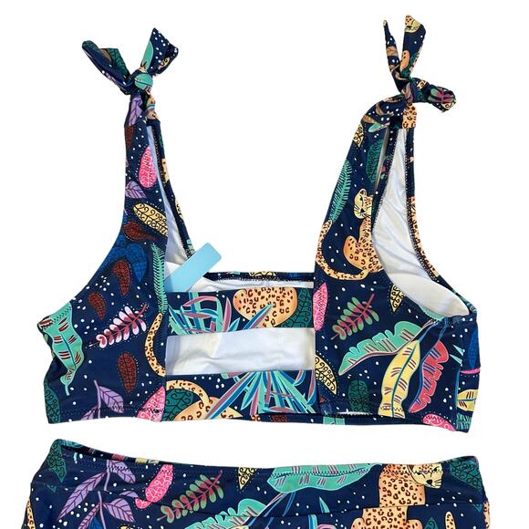 NWT Cheetah Print Mutilcolor Safari Two Piece High Waist Boho Bikini Size Large - Picture 5 of 11